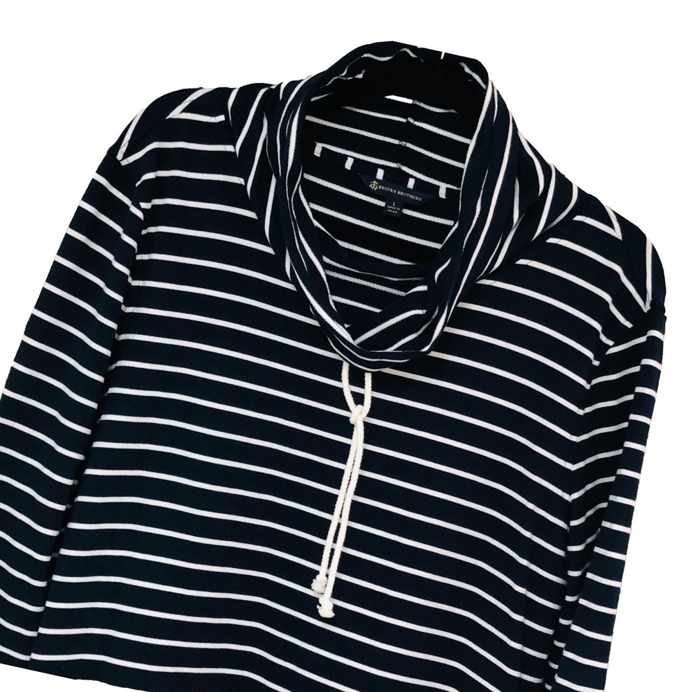 Brooks Brothers Navy Dress Cowl Drawstring Neck Nautical Stripe Coastal Womens L